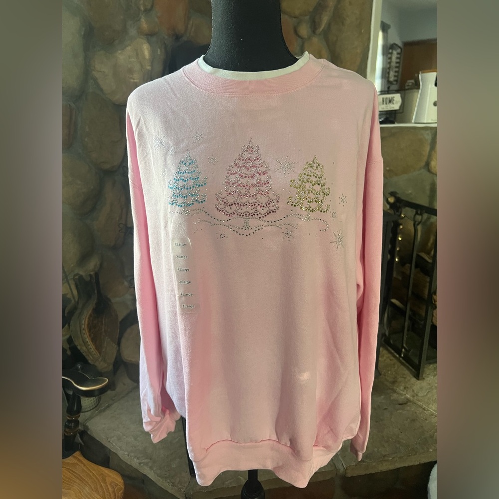 Christmas Morning Sun Women’s Fleece Christmas Sweatshirt With Rhinestones NWT